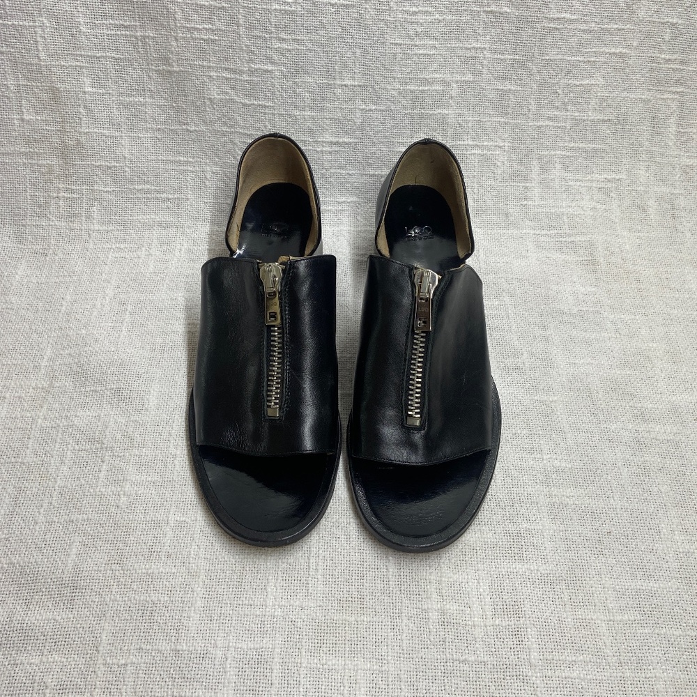 LOQ - Black Leather Zip Front Heeled Shoe - Size 40